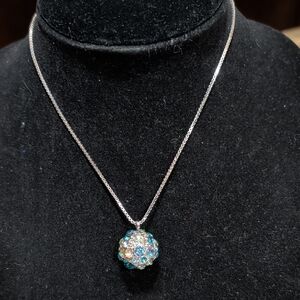 Swarovski Silver Necklace with Blue and Gold Crystal Pendant